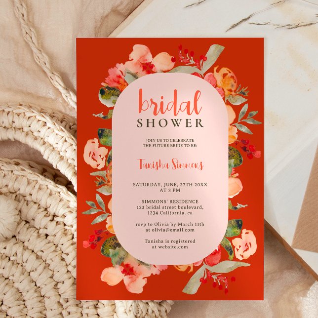 Boho Fall terracotta Blumenschrift Brautparty Einladung (Boho fall terracotta floral script bridal shower invitation)