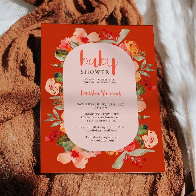 Boho Fall terracotta florale Skriptgeburtszene Bab Einladung (Boho fall terracotta floral script baby shower invitation on terracotta)