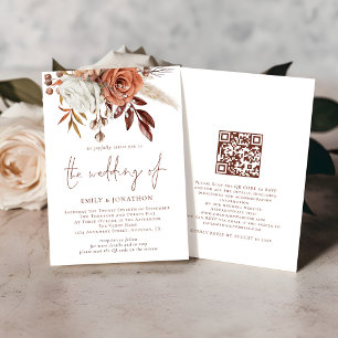 Boho Fall Terracotta Florals QR Code Wedding Einladung