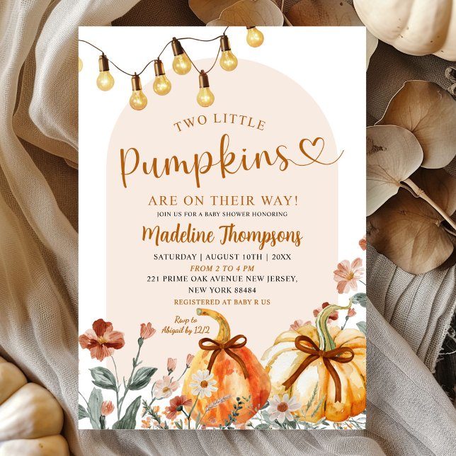 Boho Fall Two Little Pumpkins Joint Baby Shower Einladung (Von Creator hochgeladen)