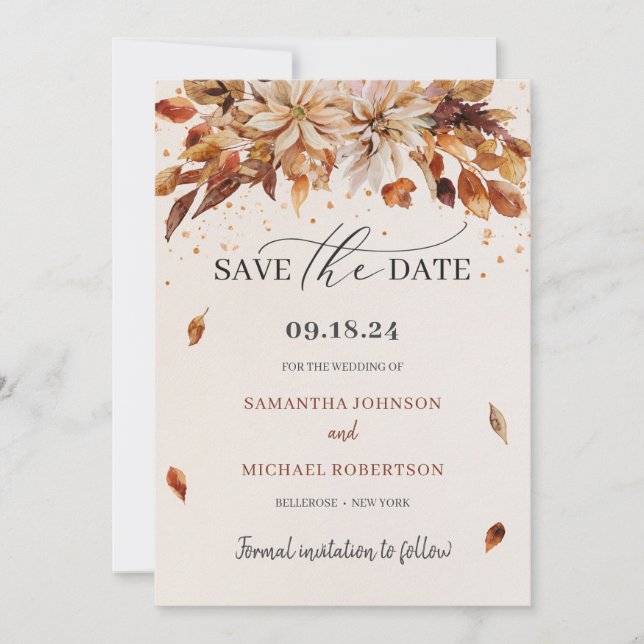 Boho Fall und Herbst Blume Cooper Colors Save The Date (Vorderseite)