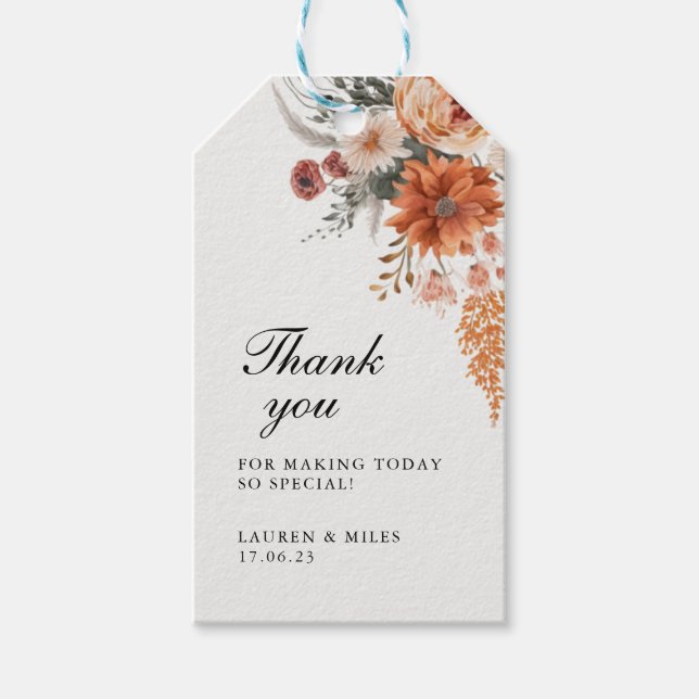 Boho Fall Vielen Dank für den Tag Geschenkanhänger (Vorderseite)