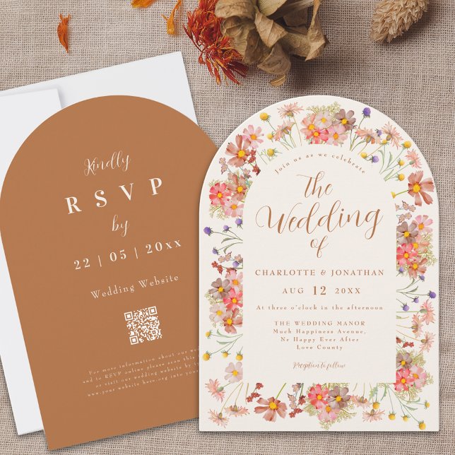 Boho Fall Wildblume Arch Einladung (Boho fall wildflower arch terracotta burnt orange elegant wedding invitation )