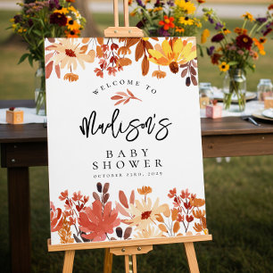 Boho Fall Wildblume Babydusche Begrüßungszeichen Poster