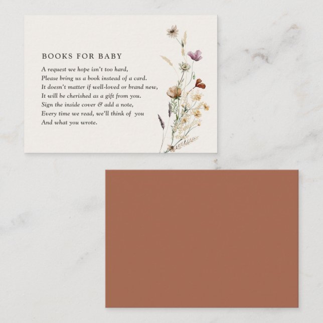 Boho Fall Wildblume Babydusche Bücher für Baby Begleitkarte (Vorne/Hinten)