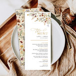 Boho Fall Wildblume Backyard Wedding Menu Card Menükarte<br><div class="desc">Dieses elegante Design bietet rustikale Vintage Wildblumen,  die jeden Gast begeistern werden. Die Typografie ist wunderschön mit einem Mix aus klassischen und modernen Schriftart gestaltet,  wodurch der Text leicht lesbar ist und gleichzeitig eine Touch von Eleganz und Eleganz hinzugefügt wird.</div>