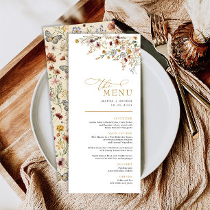 Boho Fall Wildblume Backyard Wedding Menu Card Menükarte