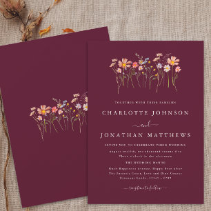 Boho Fall Wildblume Burgund & Terracotta Wedding Einladung