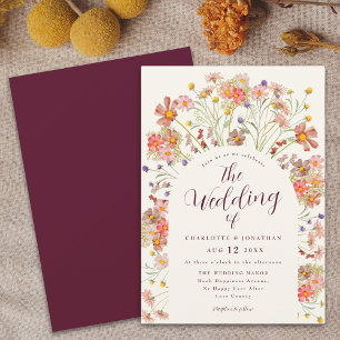 Boho Fall Wildblume Burgund und Cream Wedding Einladung