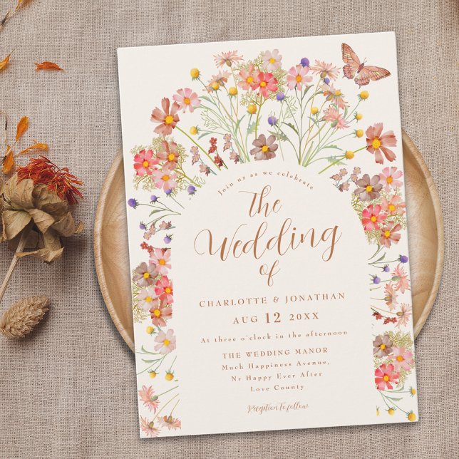 Boho Fall Wildblume Butterfly Floral Wedding Einladung (Boho fall Wildflower butterfly floral Wedding invitation Terracotta ivory cream beige burnt orange)