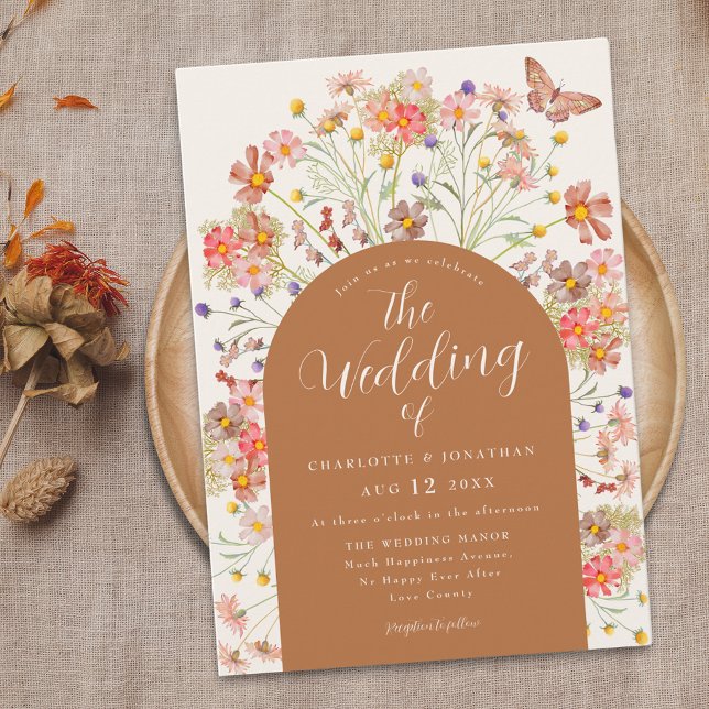 Boho Fall Wildblume Floral Butterfly Hochzeit Einladung (Boho fall Wildflower arch butterfly terracotta burnt orange Wedding invitation rustic country )