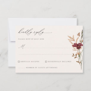 Boho Fall Wildblume Vintage Wedding RSVP Karte