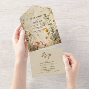 Boho Fall Wildblume Wedding All In One Einladung