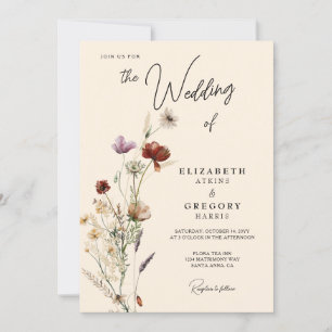 Boho Fall Wildblume Wedding Einladung