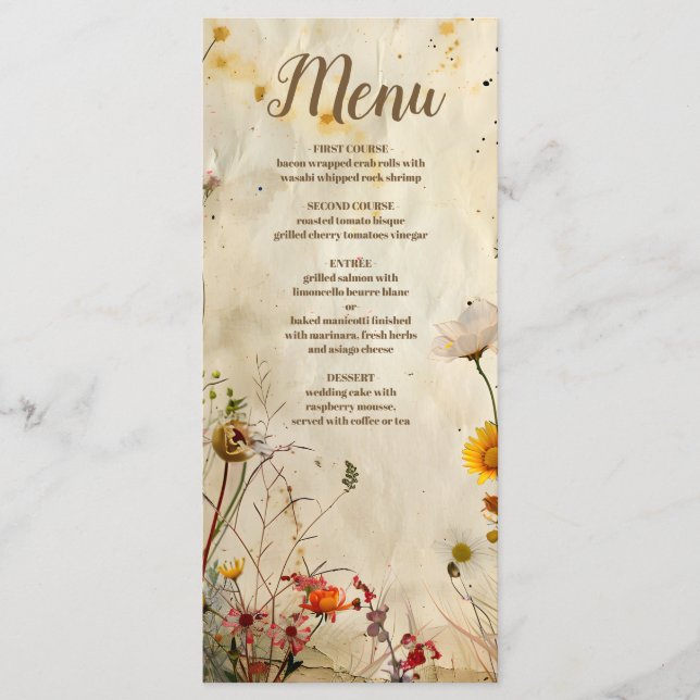 Boho Fall Wildblume Wedding Menükarte (Vorderseite)