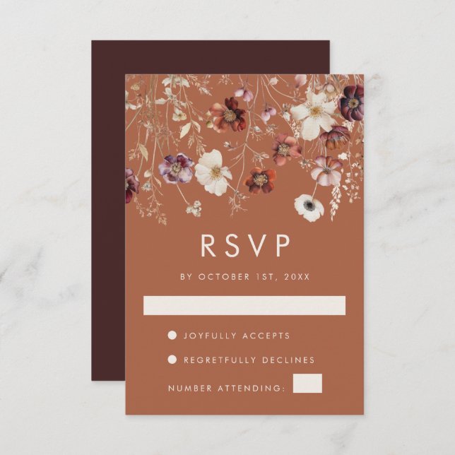 Boho Fall Wildblume Wedding RSVP Karte (Vorne/Hinten)