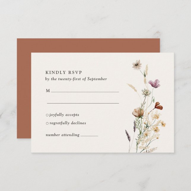 Boho Fall Wildblume Wedding RSVP Karte (Vorne/Hinten)
