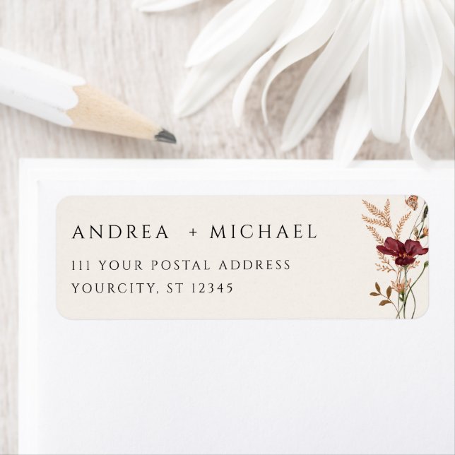 Boho Fall Wildblumen Hochzeit Rücksendeadresse (Insitu)