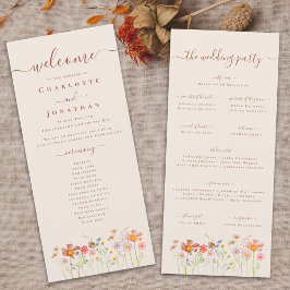 Boho Fall Wildflower Meadow Wedding Ceremony Menükarte