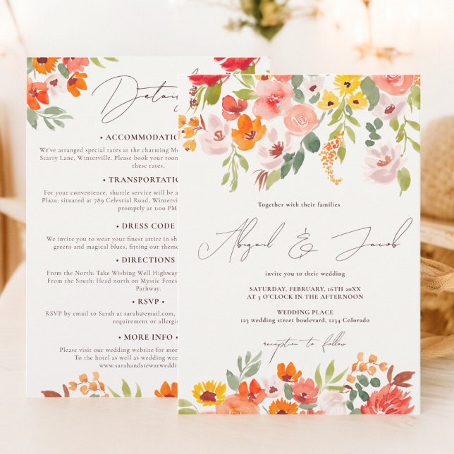 Boho fallen rustikal floral alle in einer Hochzeit Einladung (Boho fall rustic floral all in one wedding invitation)