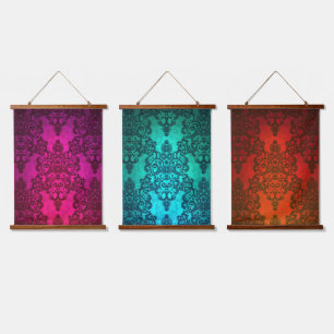 Boho-Fancy-Damask-buntes Design Wandteppich Mit Holzrahmen