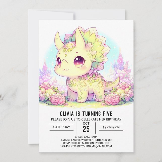 Boho Fantasy Dinosaur Digital Geburtstag Einladung (Vorderseite)