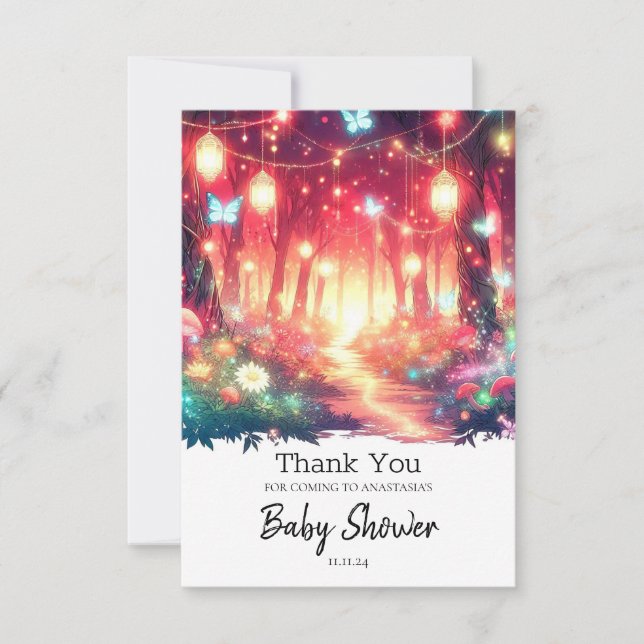 Boho Fantasy Enchanted Forest Baby Shower Dankeskarte (Vorderseite)