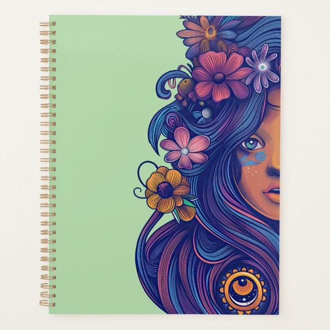 Boho Fantasy Woman mit Blumenhaar Planer (Vorderseite)
