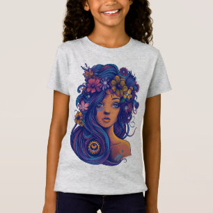 Boho Fantasy Woman mit Blumenhaar T-Shirt