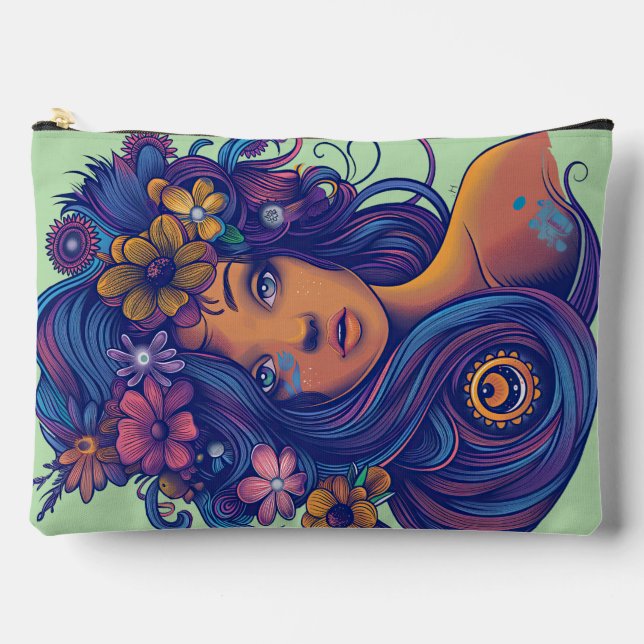 Boho Fantasy Woman mit Blumenhaar Zubehörtasche (Vorderseite)