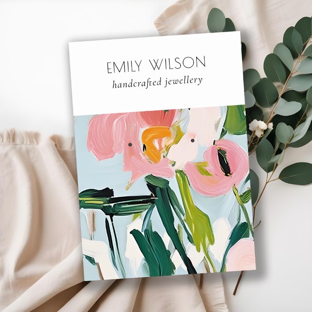 Boho farbenfroh pink blau gestrichen Blumen 2 Ohrr Visitenkarte (Von Creator hochgeladen)