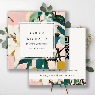 Boho farbenfroh rosa, Aquamarin gestrichen, floral Quadratische Visitenkarte