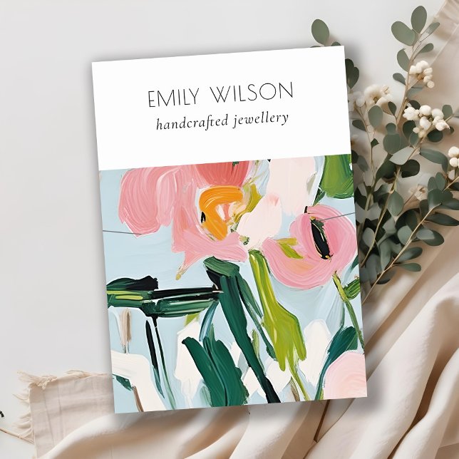 Boho farbenfroh rosa blaue, gestrichene, florale K Visitenkarte (Von Creator hochgeladen)