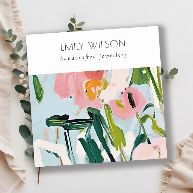 Boho farbenfroh rosa Blauer farbenfroher Blütenohr Quadratische Visitenkarte (Von Creator hochgeladen)