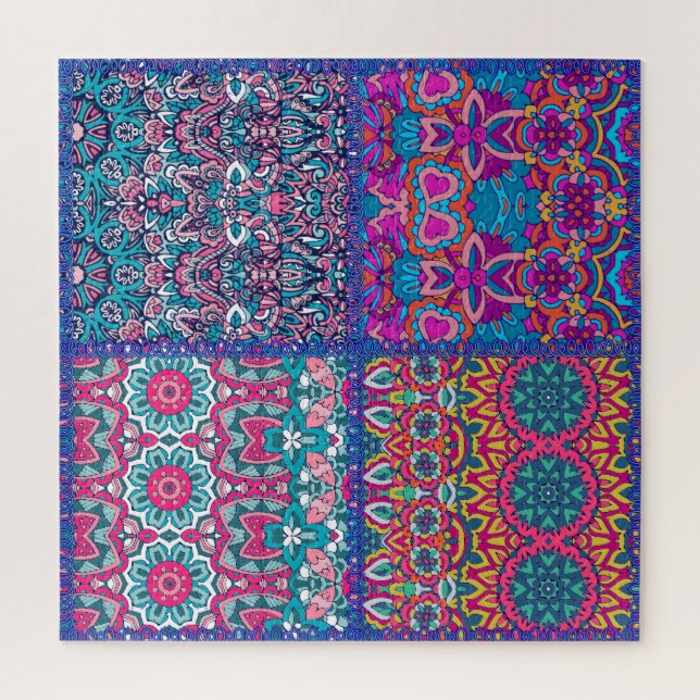 Boho farbenfrohe Blockierung Quiltmuster Puzzle (Vertikal)