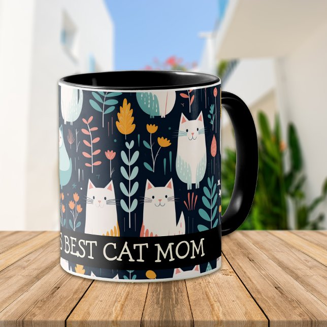 Boho Farbige Katzen und Blätter Katzenjammer Mama Tasse (Von Creator hochgeladen)