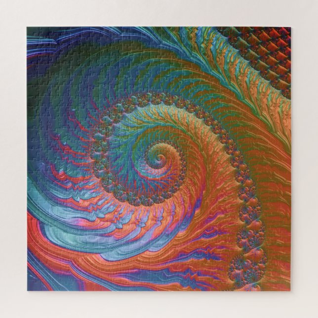Boho-farbiger Gradienten-Spiral-Fraktal-Abstrakte  Puzzle (Vertikal)