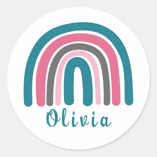 Boho farbiger Regenbogen mit Personalisiertem Name Runder Aufkleber (Vorderseite)