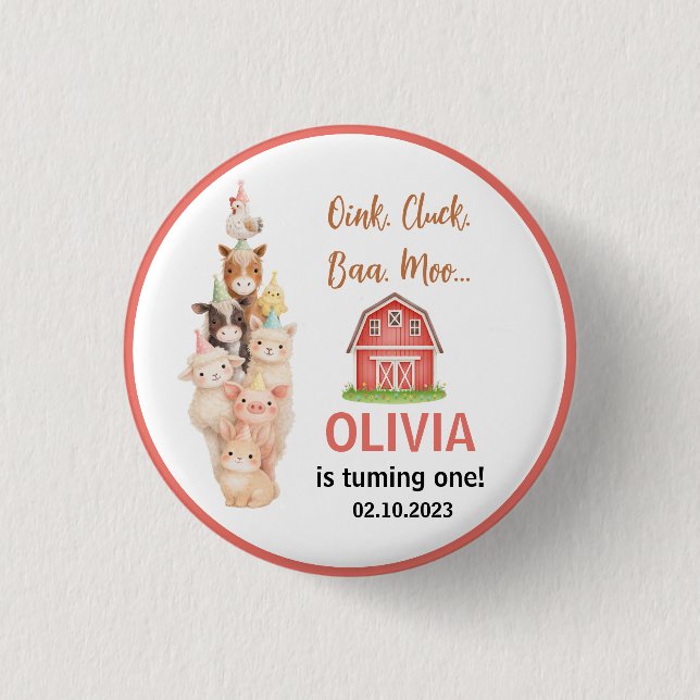 Boho Farm Animal 1st Birthday |Cute Rustic Barnyad Button (Vorderseite)