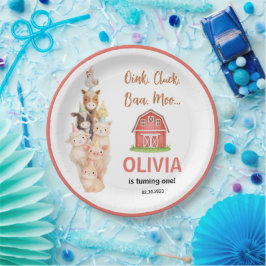 Boho Farm Animal 1st Birthday |Cute Rustic Barnyad Pappteller