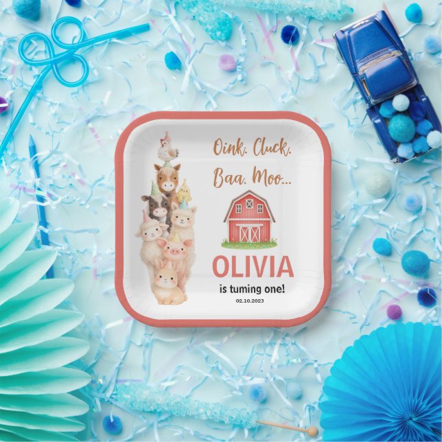 Boho Farm Animal 1st Birthday |Cute Rustic Barnyad Pappteller (Party)