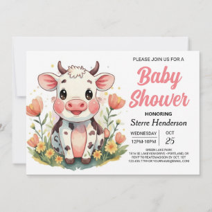Boho Farm Online Cow Baby Showdusche Einladung