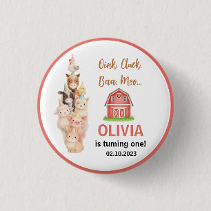 Boho-Farm-Tier 1. Geburtstag  Cute Rustikale Hofpa Button