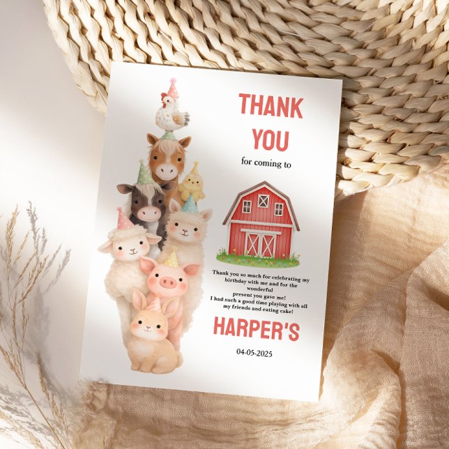 Boho-Farm-Tier 1. Geburtstag | Rustikaler Bauernho Dankeskarte (Boho Farm Animal 1st Birthday |Rustic Barnyard Thank You Card)