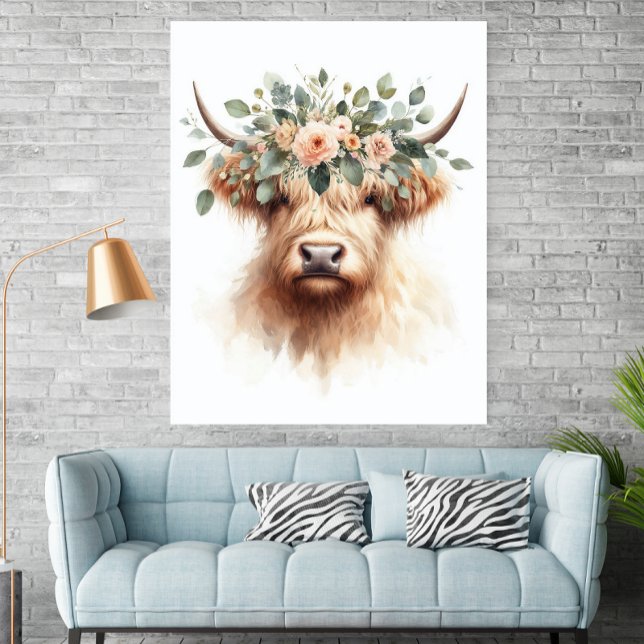 Boho Farmhouse Cow Print with Floral Crown Poster (Von Creator hochgeladen)