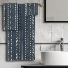 Boho-Farmhouse-Pfeilstreifen-Geometrie Dunkelblau Badhandtuch Set