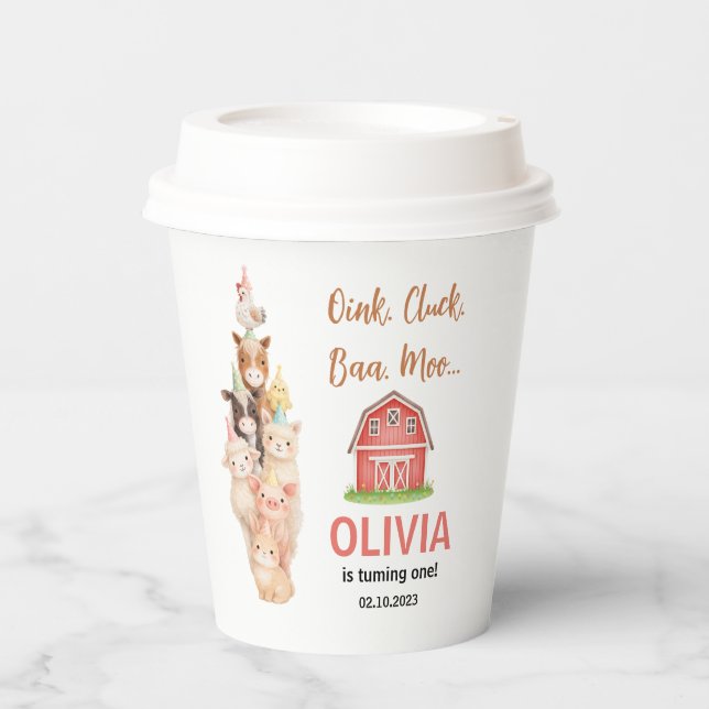 Boho-Farmtier 1. Geburtstag | Süße rustikale Scheu Pappbecher (Vorderseite)
