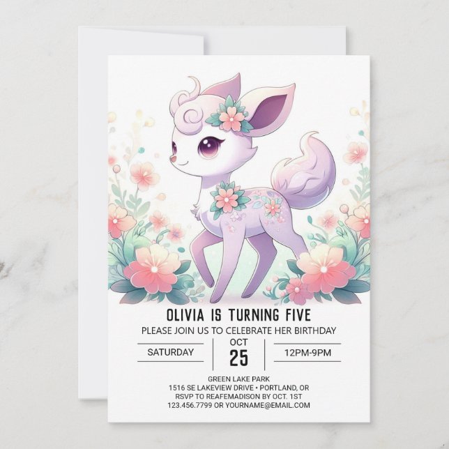 Boho Fawn Deer Digital Geburtstag Einladung (Vorderseite)