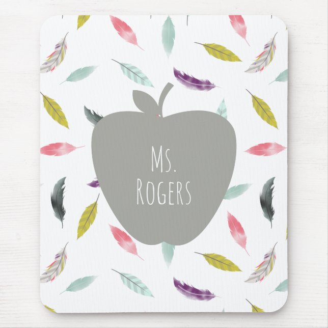 Boho Feather Apple Teacher Mousepad (Vorne)