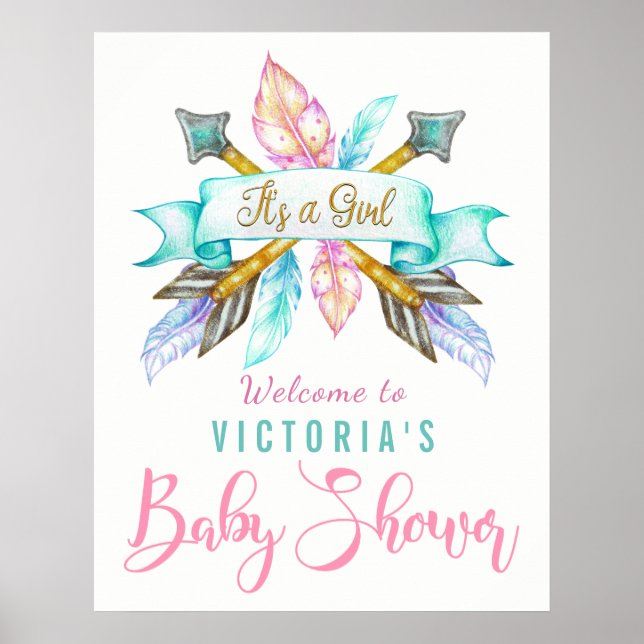 Boho Feather Arrow Baby Duschvorrichtung Schild Po (Vorne)